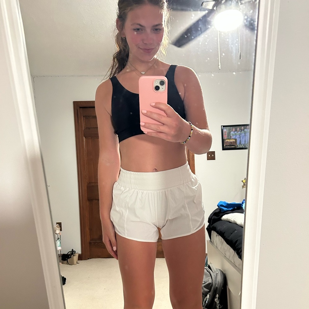 HIGH RISE WHITE ATHLETIC SHORTS!!